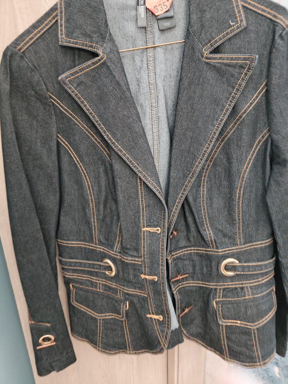 Women's Dark Denim Jacket with Contrast Topstitching - Picture 2 of 3